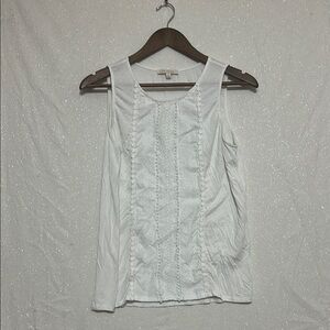 Skies Are Blue White Ruched Tank Top with Bib Collar